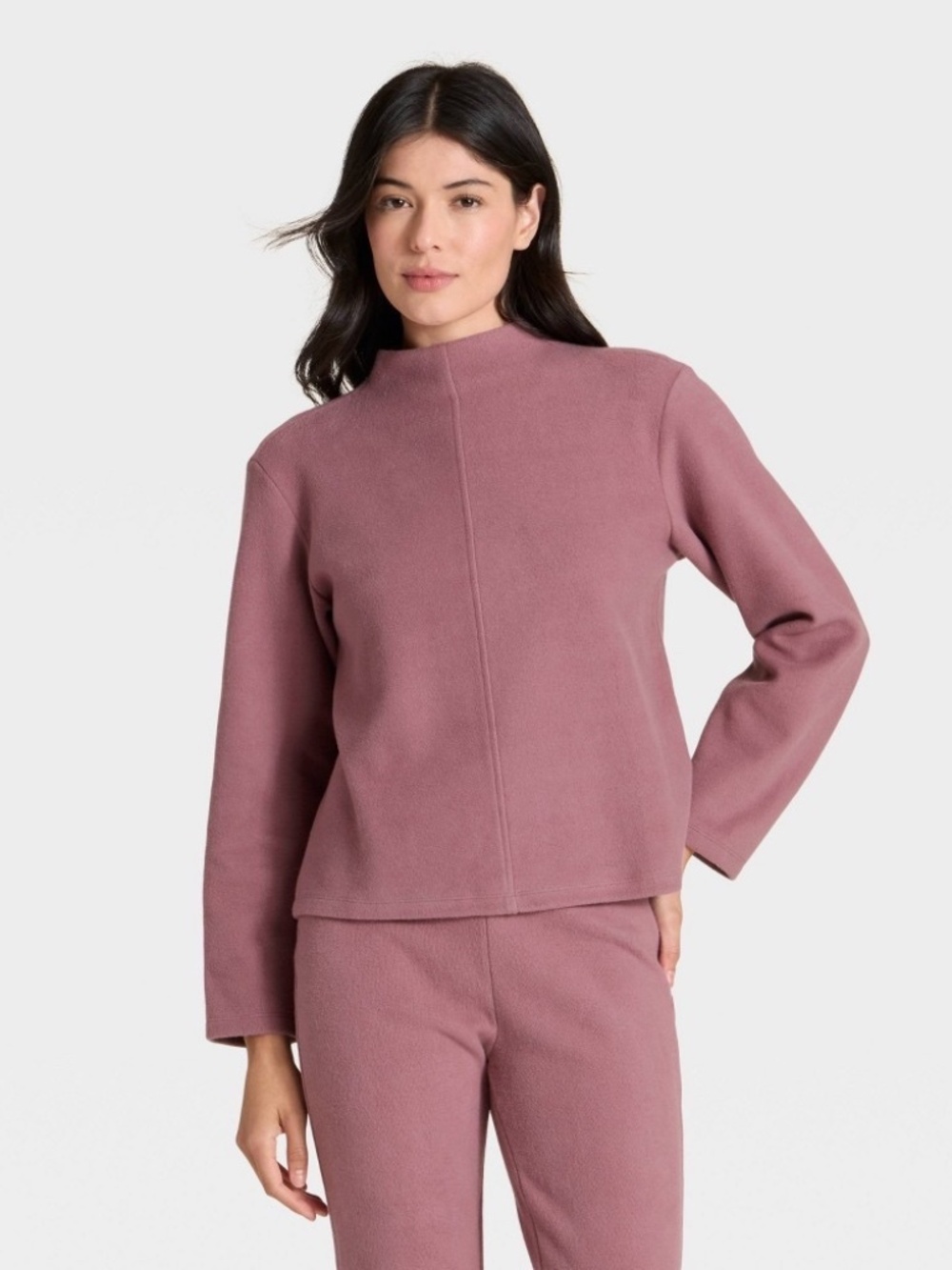 Women's Long Sleeve Brushed Mockneck Top - a New Day™ Mauve M